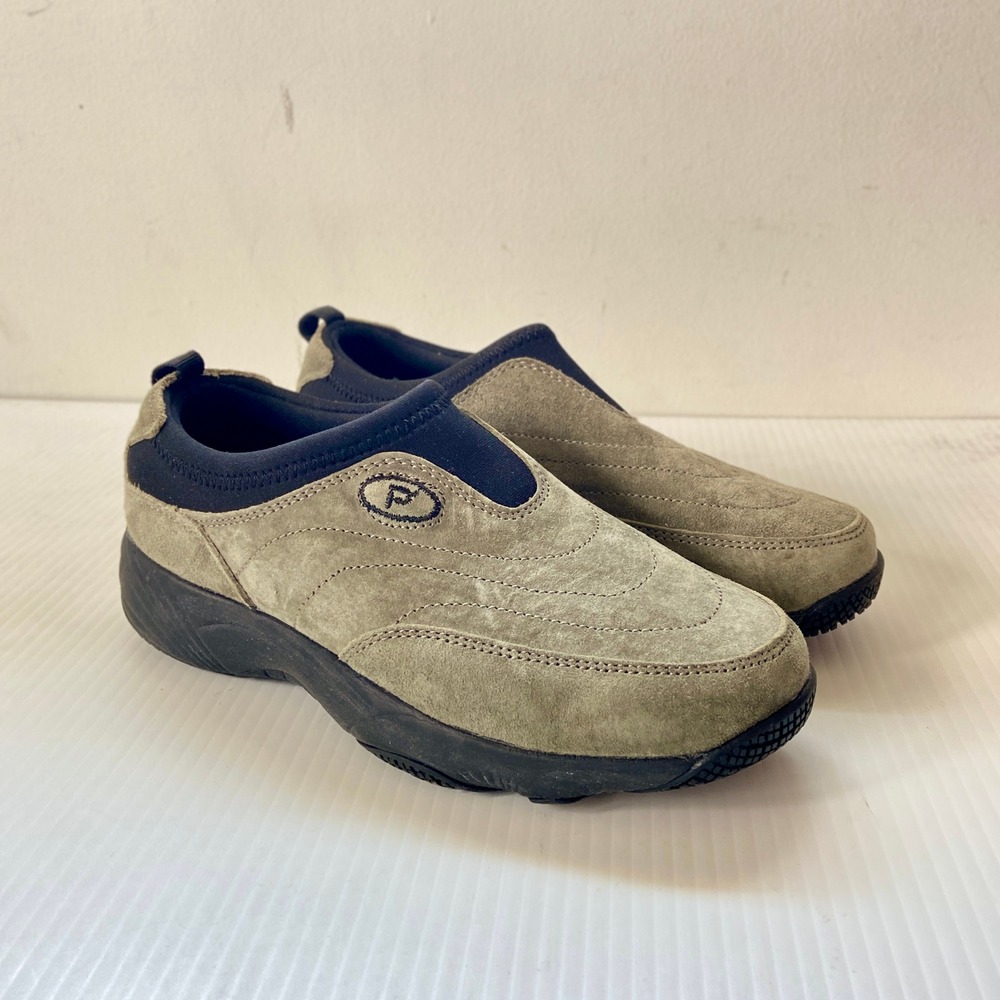 Propet Wash & Wear Slip On Shoes Sage Green Suede Leather Womens 6 XX Wide (4E)